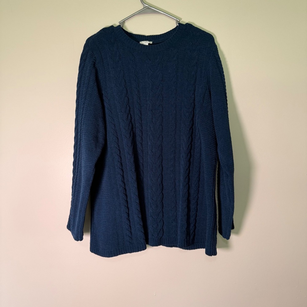 J. Jill Womens Navy Blue Chenille Cable Knit Sweater Crew Neck Pullover 173811 M - Picture 5 of 6